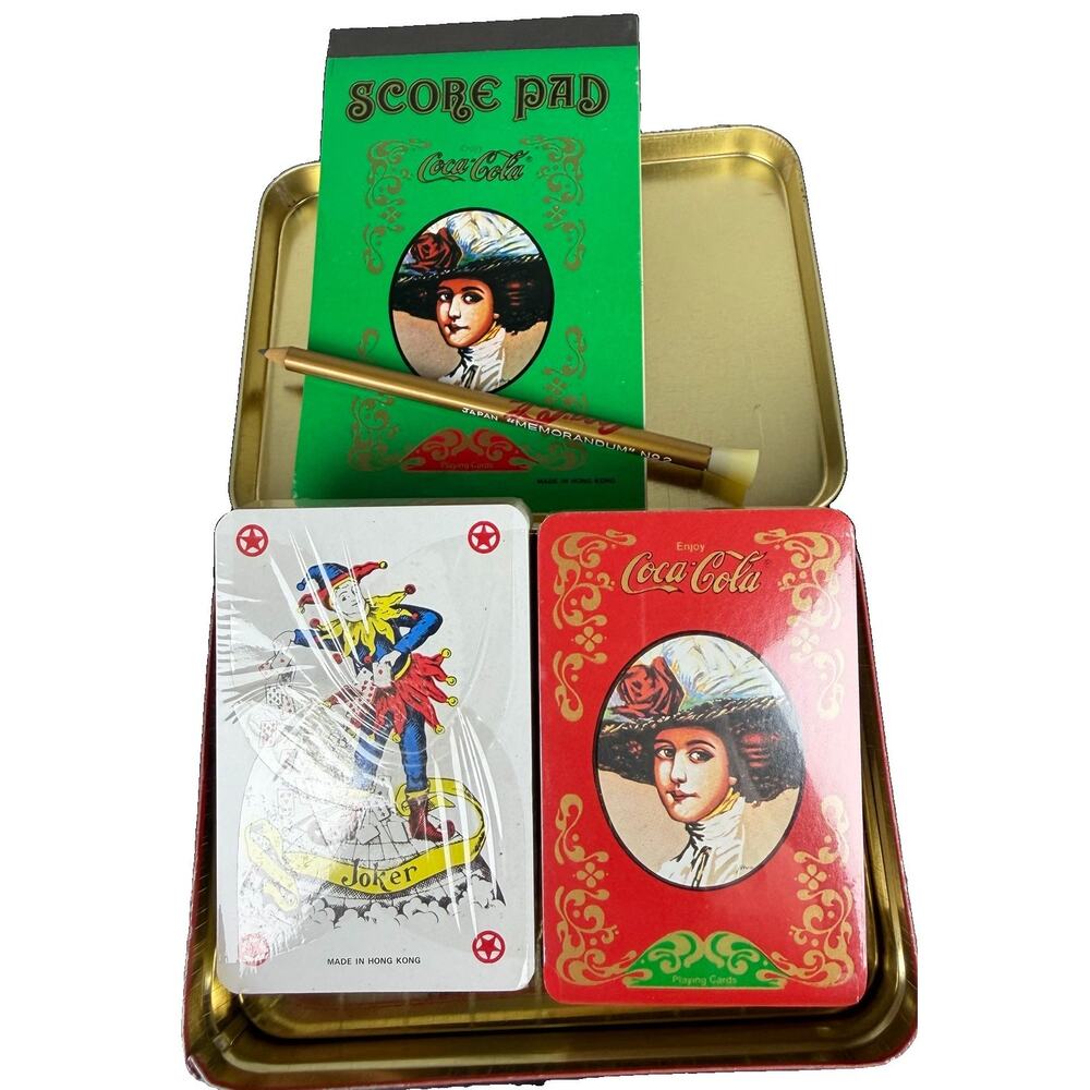 Coca-Cola Old-Fashioned Tin Playing Card Set Factory Sealed Decks Vintage - Picture 10 of 13